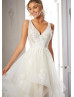 Ivory Lace Tulle Wedding Dress With Horsehair Edge